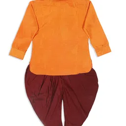 Vastramay Full Sleeves Front Button Closure Solid Kurta & Dhoti Set - Orange image 3