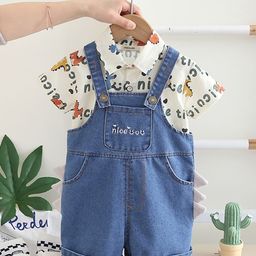 INCLUD Boys Green Typographic Printed Short Sleeves Shirt WithDungaree-picture-49