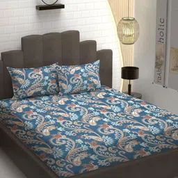 YaAkholic Blue Ethnic Motifs Microfiber 210TC Fitted Double Queen Bedsheet Set-1.98mx1.82m-picture-19