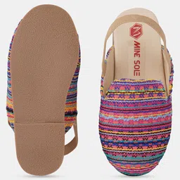 Mine Sole Ethnic Thread Work Detailed Slip On Sandals - Multi Colour image 5