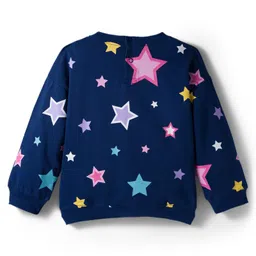 Babyhug Terry Knit Full Sleeves T-Shirt & Lounge Pant Set with Star Print & Reversible Sequin Detailing - Navy Blue image 4