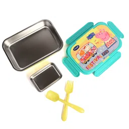 YOUP Stainless Steel Insulated Yellow and green Color Kids Peppa Pig Lunch Box With Fork & Spoon CANDY-850 ml image 5