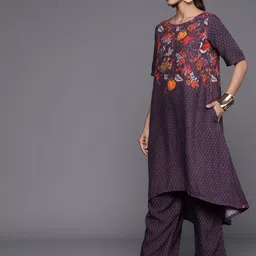 Biba Ethnic Motifs Printed High-Low Hem Kurta with Palazzos-picture-23