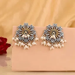 Voylla Silver Qasbah Padma Oxidised Two Tone Stud Earrings image 1