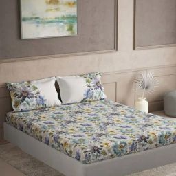 DDecor Blue Cotton 145 TC King Bedsheet with 2 Pillow Covers-picture-17