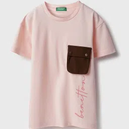 United Colors of Benetton Boys Pink Cotton Solid Tshirt image 1