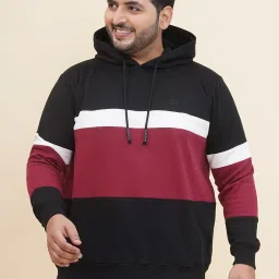 John Pride Black Regular Fit Colour Block Hooded Sweatshirt image 1