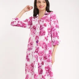 Fablestreet Pink & White Floral Print Shirt Dress-image-74