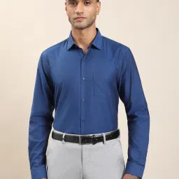 Turtle Blue Cotton Regular Fit Self Design Formal Shirt image 1