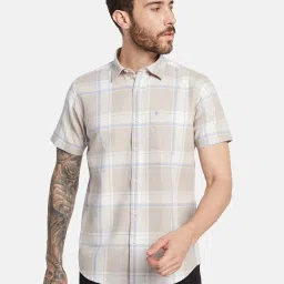 Mettle Khaki Cotton Regular Fit Checks Shirt image 1