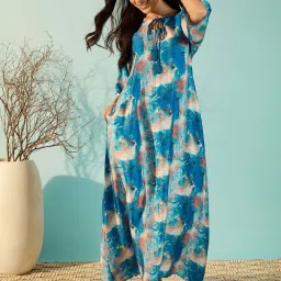 The Kaftan Company Blue Printed Nighty image 1