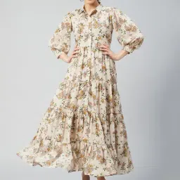Marie Claire Beige Floral Print Maxi Dress-picture-1