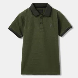 Blue Giraffe Boys Olive Cotton Solid T-Shirt image 1