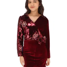 Cutecumber Kids Maroon Embellished Full Sleeves Dress-picture-34