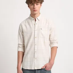 The Bear House Beige Slim Fit Checks Shirt image 1