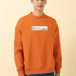 Allen Solly Orange Cotton Loose Fit Embroidered Sweatshirt image 1