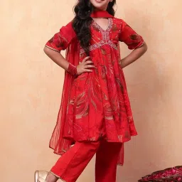 Biba Girls Red Printed Kurta set image 1