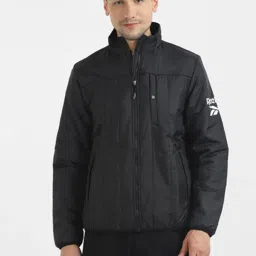 Reebok Black Polyamide Regular Fit Solid Training Light Padded Basic Jacket image 1