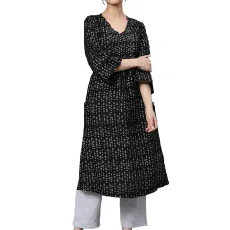 Linen Club Woman Black Printed A Line Kurta image 4