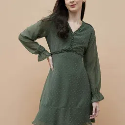 Fame Forever by Lifestyle Green Self Pattern A-Line Dress image 1