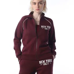 Only Maroon Regular Fit Printed Jacket image 1