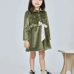 Peppermint Kids Olive Green Knitted Regular Fit 1 Dress-image-18
