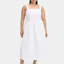 VIRGIO White Flared Fit Solid Dress image 1