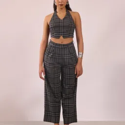 VIRGIO Black Regular Fit Checked Top image 1