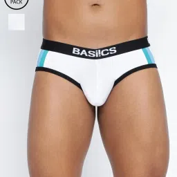 BASIICS by La Intimo White Blended Relaxed Fit Striped Briefs (Pack Of 2) image 1