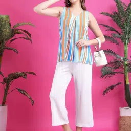 Qurvii Orange Regular Fit Striped Top image 5