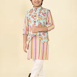 LIL PITAARA Boys Ethnic Motifs Printed Regular Pure Cotton Kurta with Pyjamas image 1