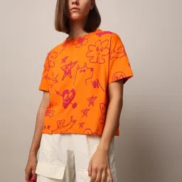 Only Orange Cotton Printed T-Shirt image 1