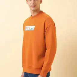 Allen Solly Orange Cotton Loose Fit Embroidered Sweatshirt image 3