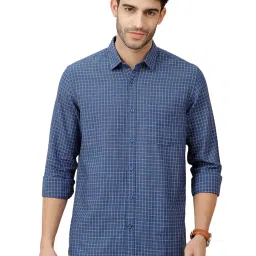 CAVALLO By Linen Club Navy Blue Linen Contemporary Fit Checks shirts image 1