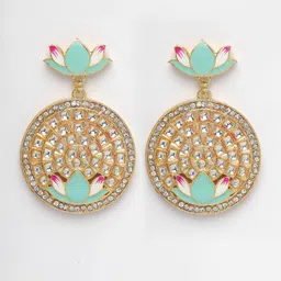 Sukkhi Gold-Plated Artificial Stone Studded & Beaded Meenakari Necklace With Earrings image 5