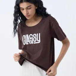 studiofit women Studiofit by Westside Brown Text Printed Cotton T-Shirt-picture-29