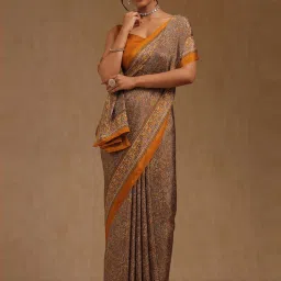Soch Mustard Printed Saree With Unstitched Blouse image 1