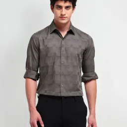 Arrow New York Grey Cotton Slim Fit Checks Shirt image 1