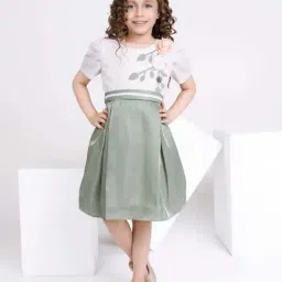 Peppermint Kids Olive Green Polyester Flared Fit 1 Dress-image-83
