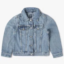 GAP Girls Light Blue Cotton Solid Jacket image 1