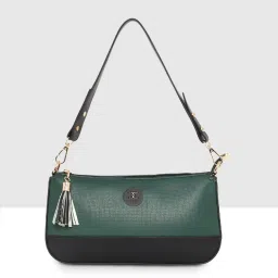 Esbeda Green & Black Color Block Medium Shoulder Handbag image 1