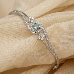 Zeneme Rhodium Plated Dribble Crystal Green American Diamond Openable Bracelet image 1