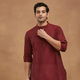 Fabindia Men Cotton Dobby Slim Fit Short Kurta-image-33