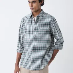 WES Casuals by Westside Green Checks Pattern Relaxed-Fit Cotton Shirt-image-53