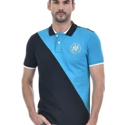 Numero Uno Blue Cotton Regular Fit Colour Block Polo T-Shirt image 1