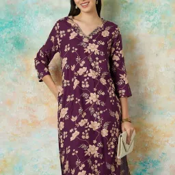 Melange by Lifestyle Purple Printed Straight Kurta image 1