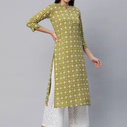 Kami Kubi Green Cotton Printed Straight Kurta image 4
