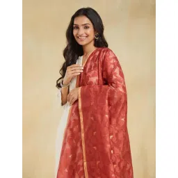 Fabindia Maroon Embroidered Dupatta image 3