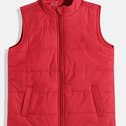 Allen Solly Junior Boys Red Mock Collar Sleeveless Padded Jacket-picture-49
