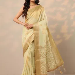 Libas Gold Woven Design Saree With Unstitched Blouse image 1